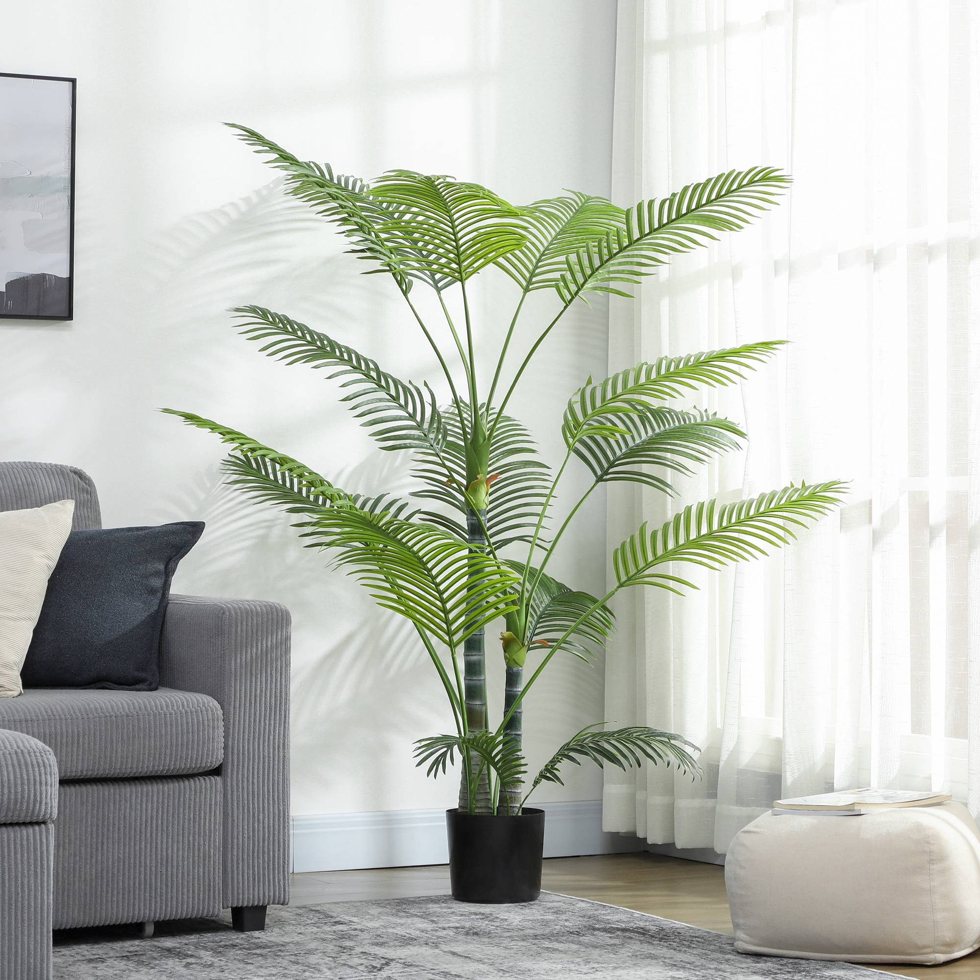 Sans Marque - Palmier artificiel avec 16 feuilles plastique, résistant UV, avec pot, int./ext., vert - Image 9