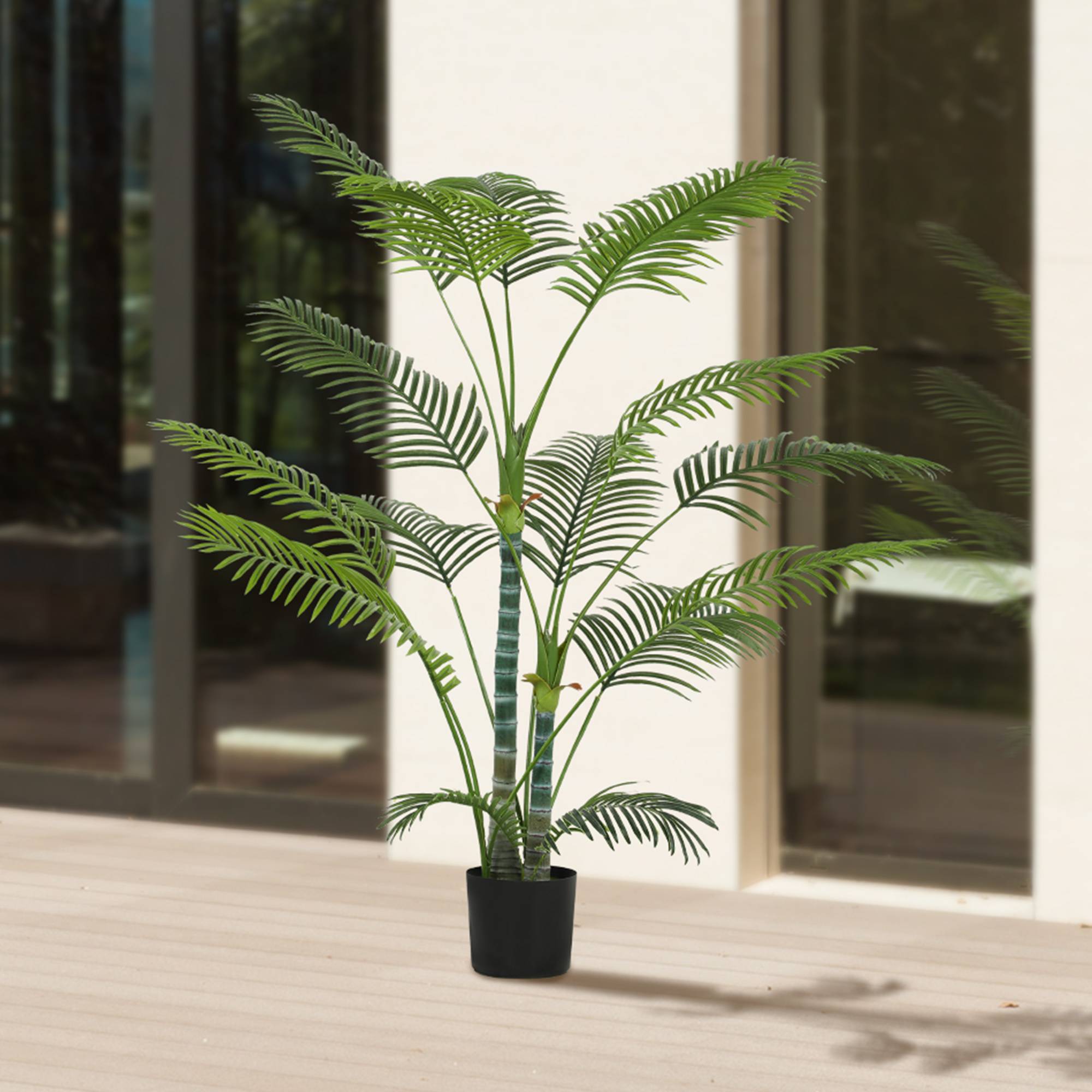 Sans Marque - Palmier artificiel avec 16 feuilles plastique, résistant UV, avec pot, int./ext., vert - Image 10