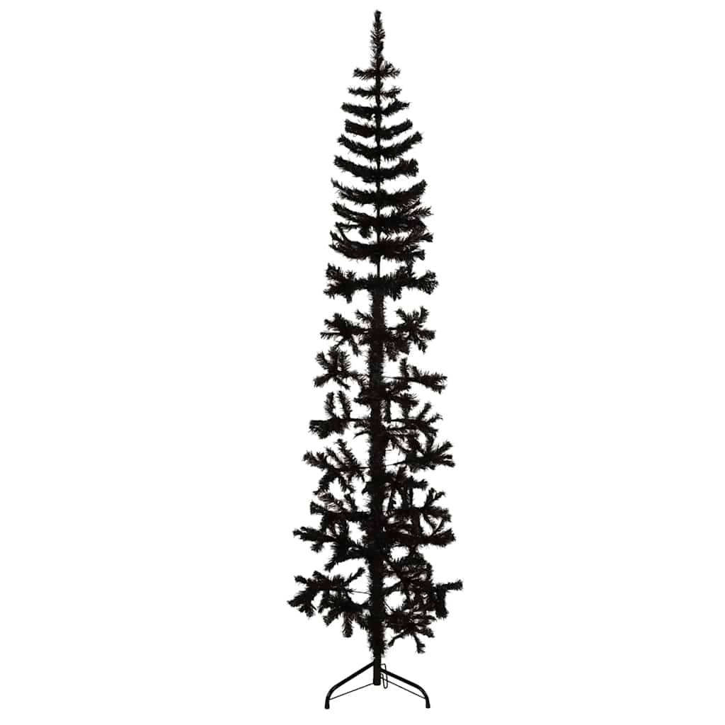 Vidaxl - Demi sapin de Noël artificiel mince avec support Noir 210 cm vidaXL 344577 - Image 1