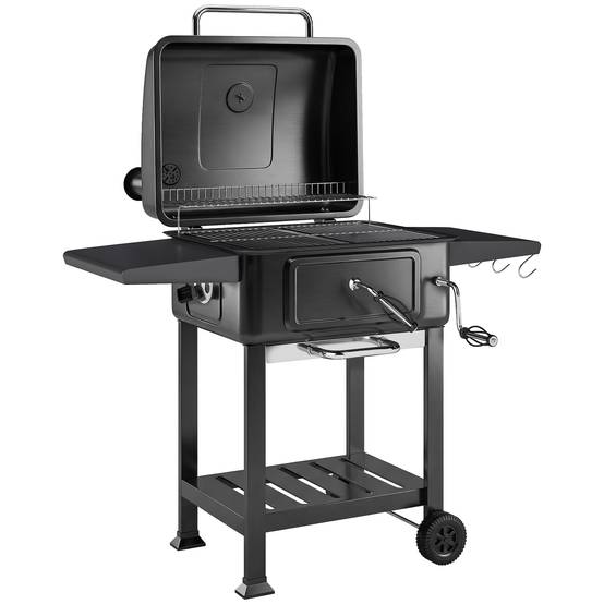 ComfortXL - Barbecue à charbon métal noir avec couvercle thermomètre chariot de jardin hauteur de braise réglable - Image 2