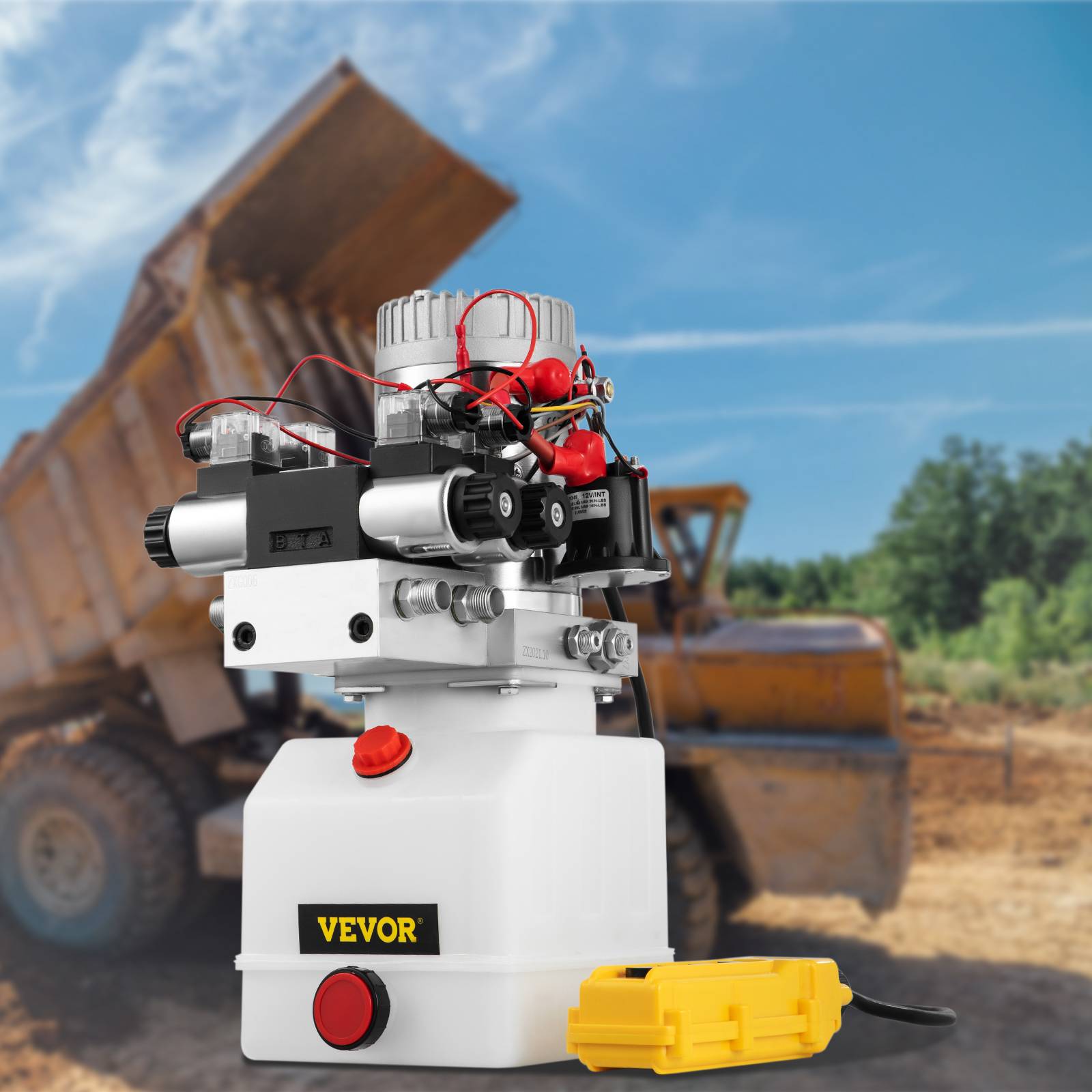 VEVOR Pompe hydraulique 12V 4.5L, double effet/sole noïde. Réservoir plastique. Pour élévateur à ciseaux. - Image 8