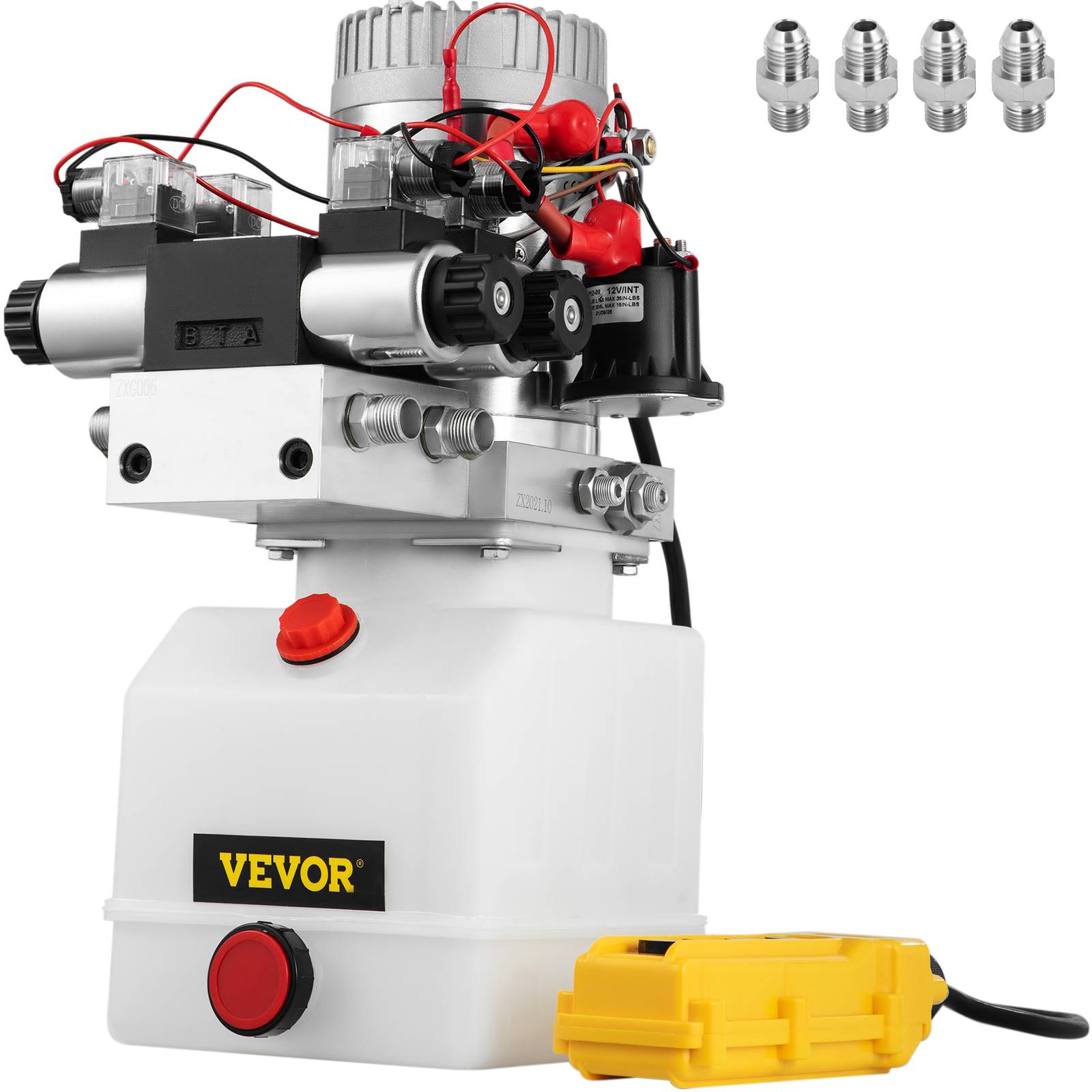 VEVOR Pompe hydraulique 12V 4.5L, double effet/sole noïde. Réservoir plastique. Pour élévateur à ciseaux. - Image 1