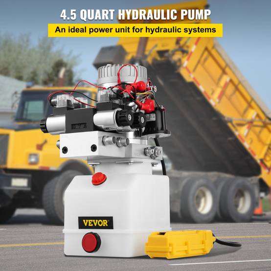 VEVOR Pompe hydraulique 12V 4.5L, double effet/sole noïde. Réservoir plastique. Pour élévateur à ciseaux. - Image 2