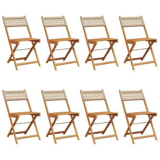 Lot de 8 Chaises de Jardin Pliantes Bois d'Acacia et Résine Tressée pour Balcon Terrasse Beige – ComfortXL Outdoor Living - Image 2