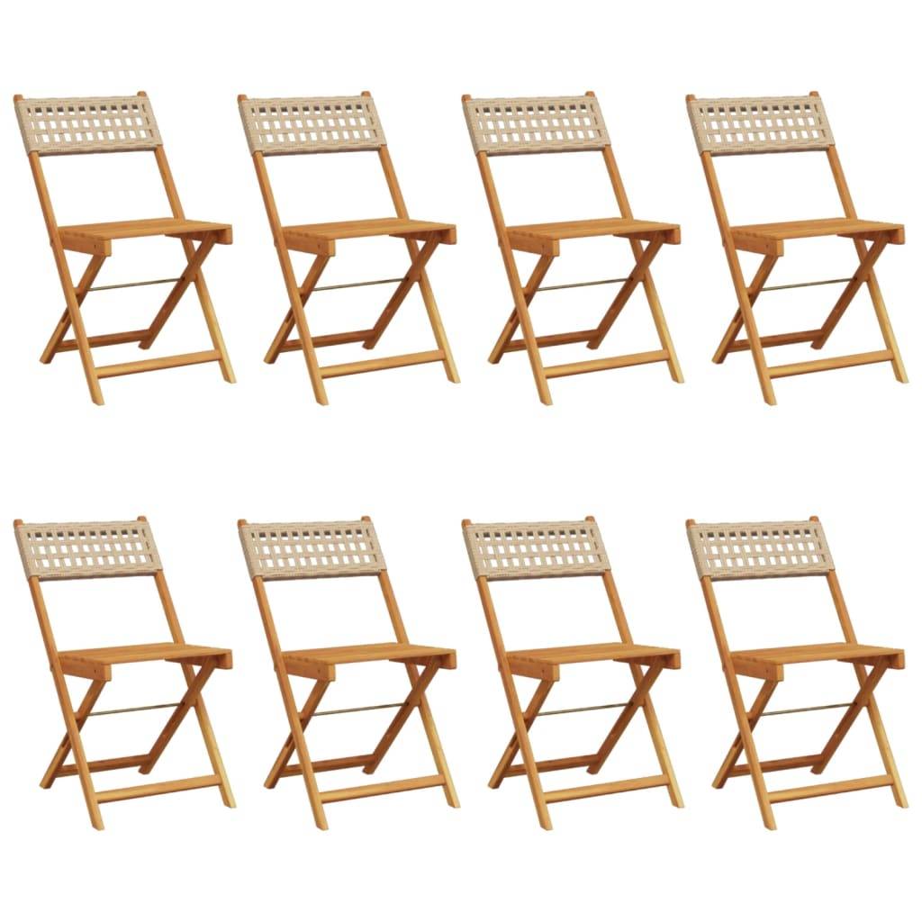 Lot de 8 Chaises de Jardin Pliantes Bois d'Acacia et Résine Tressée pour Balcon Terrasse Beige – ComfortXL Outdoor Living - Image 2