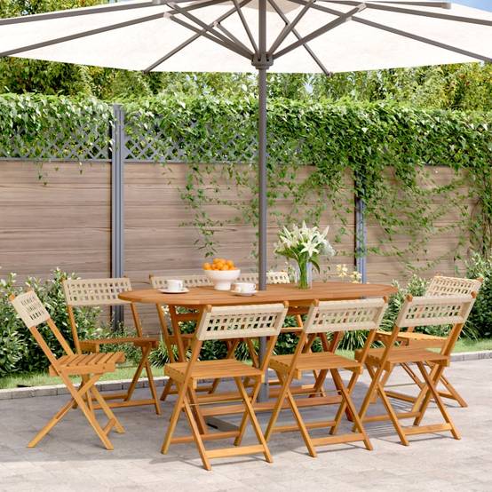 Lot de 8 Chaises de Jardin Pliantes Bois d'Acacia et Résine Tressée pour Balcon Terrasse Beige – ComfortXL Outdoor Living - Image 1