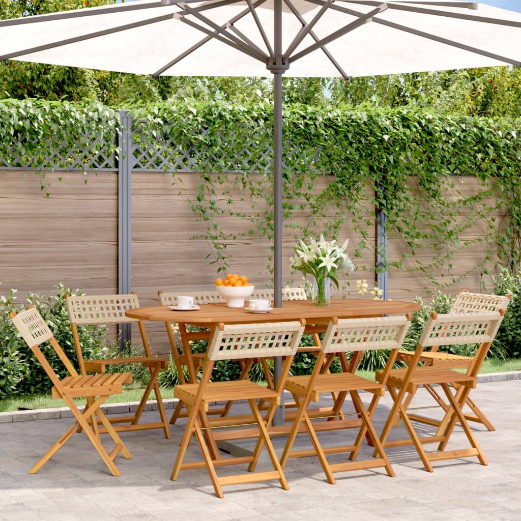 Lot de 8 Chaises de Jardin Pliantes Bois d'Acacia et Résine Tressée pour Balcon Terrasse Beige – ComfortXL Outdoor Living - Image 1