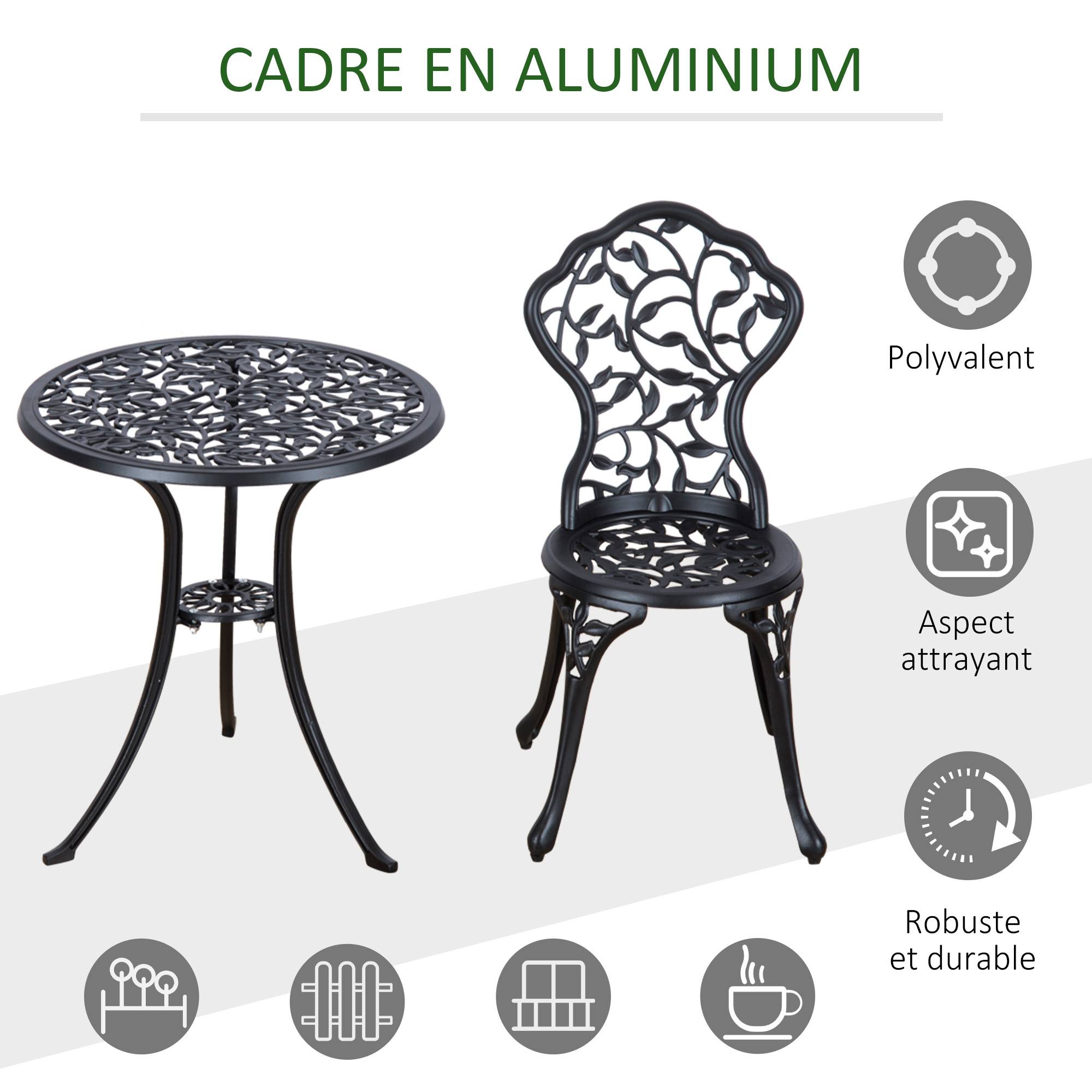 Sans Marque - Ensemble de bistrot 3 pièces avec 2 chaises et 1 table ronde style antique, pour jardin, terrasse, balcon, noir - Image 7