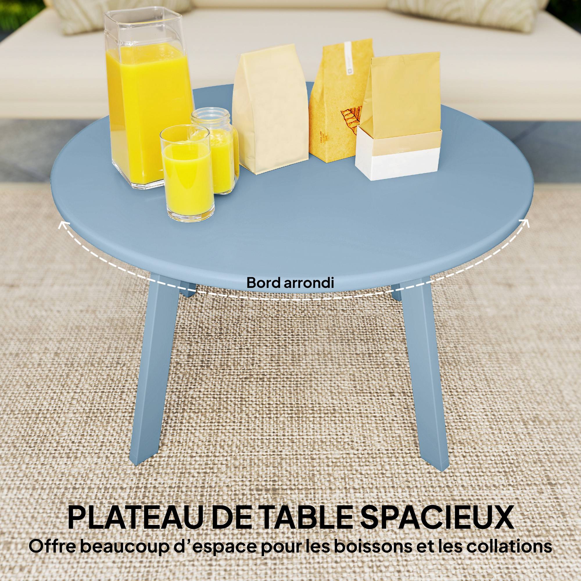 Sans Marque - Petite table basse ronde, table d'appoint avec patins antidérapants, cadre en métal, pour jardin, Ø 70 x 42 cm, bleu - Image 6