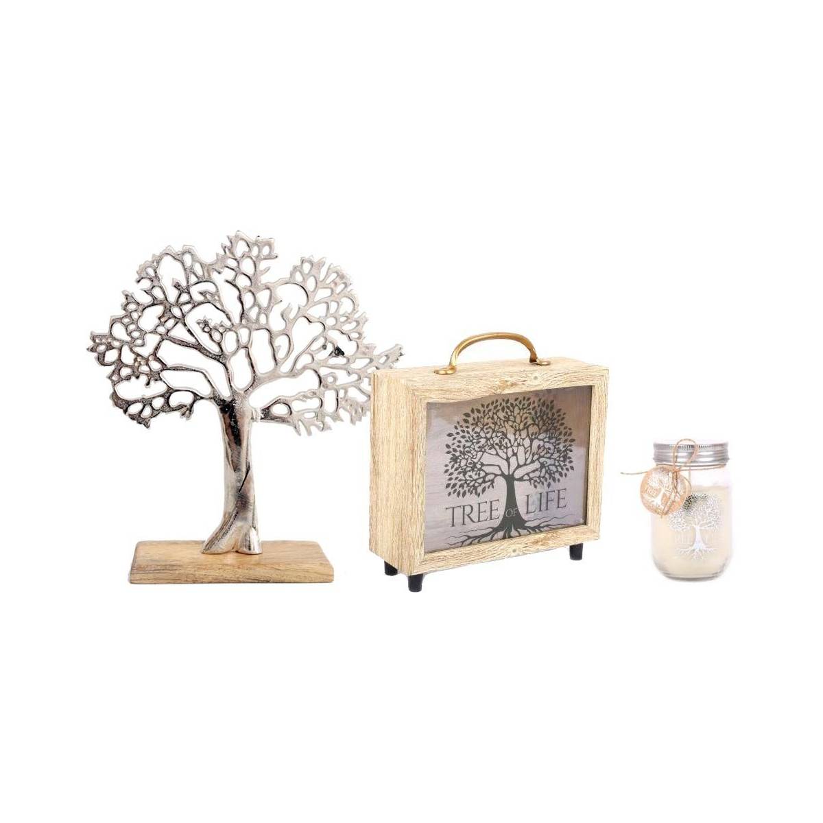 Sil - Ensemble bougie, tirelire et décoration en aluminium Arbre de vie