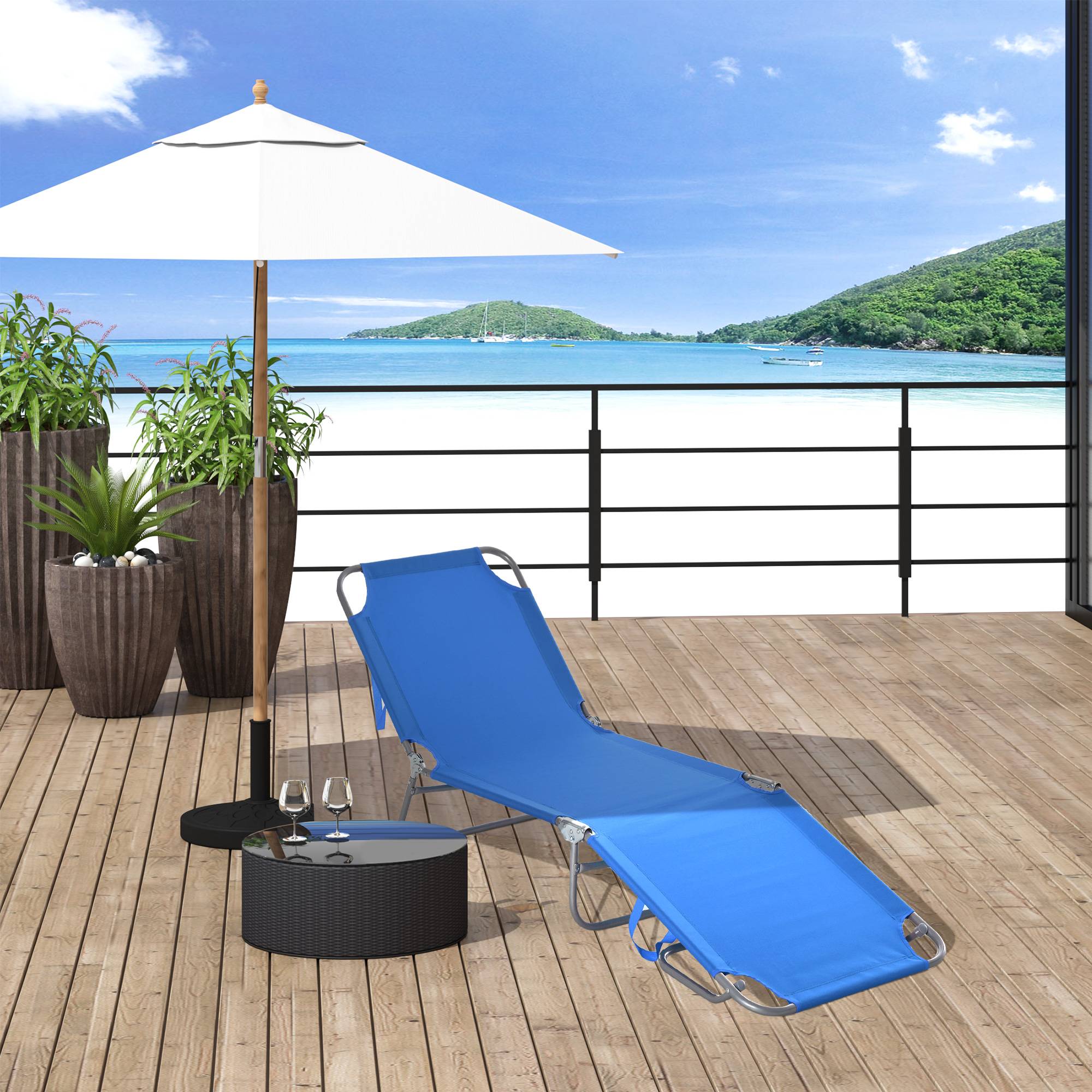 Bain de Soleil transat Pliable Dossier réglable Multipositions métal et Polyester Bleu fr118 - Image 4