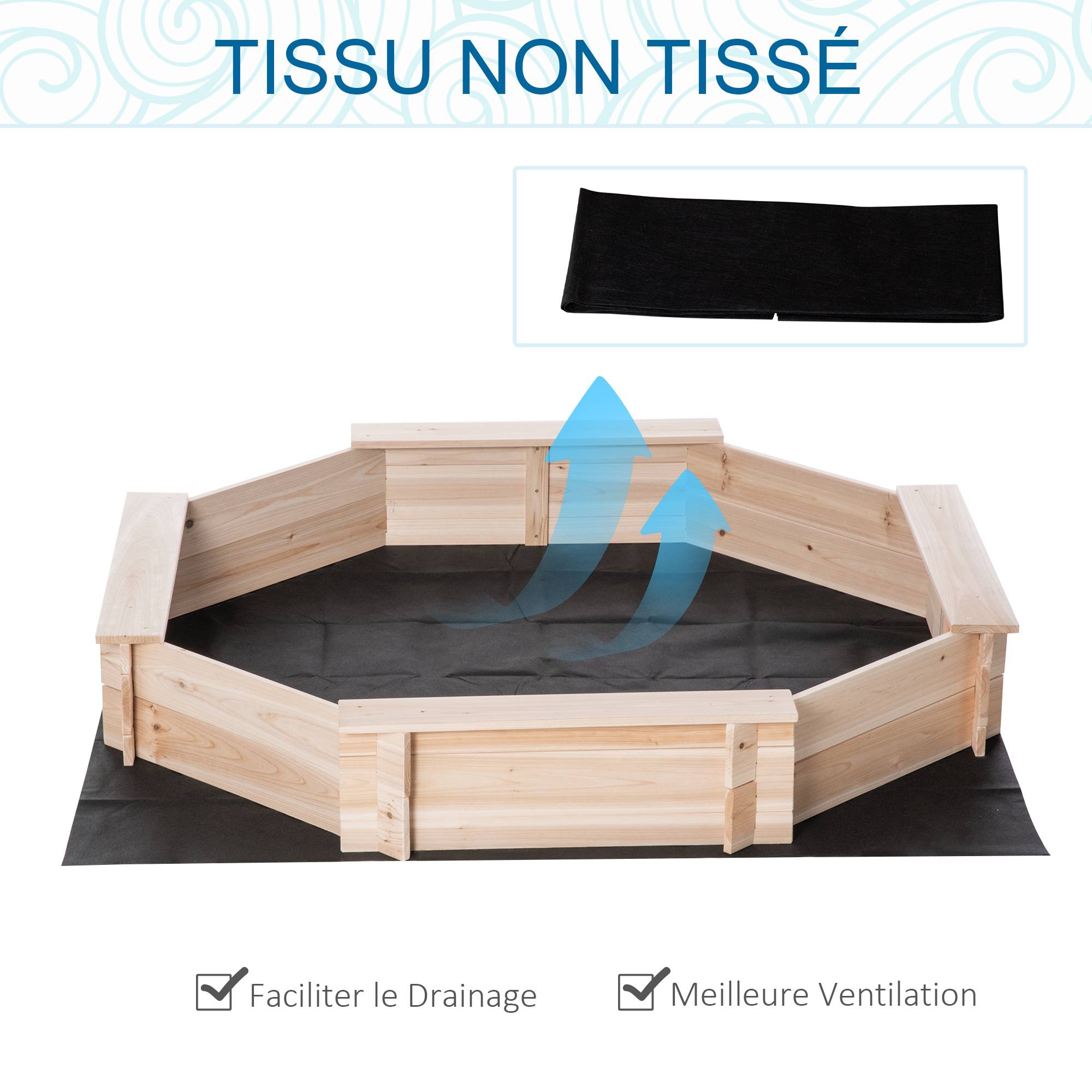 Outsunny - Bac à sable bois octogonal dim. 139,5L x 139,5l x 21,5H cm - 4 bancs - bâche de couverture, non tissé de sol inclus - bois sapin - Outsunny - Image 5