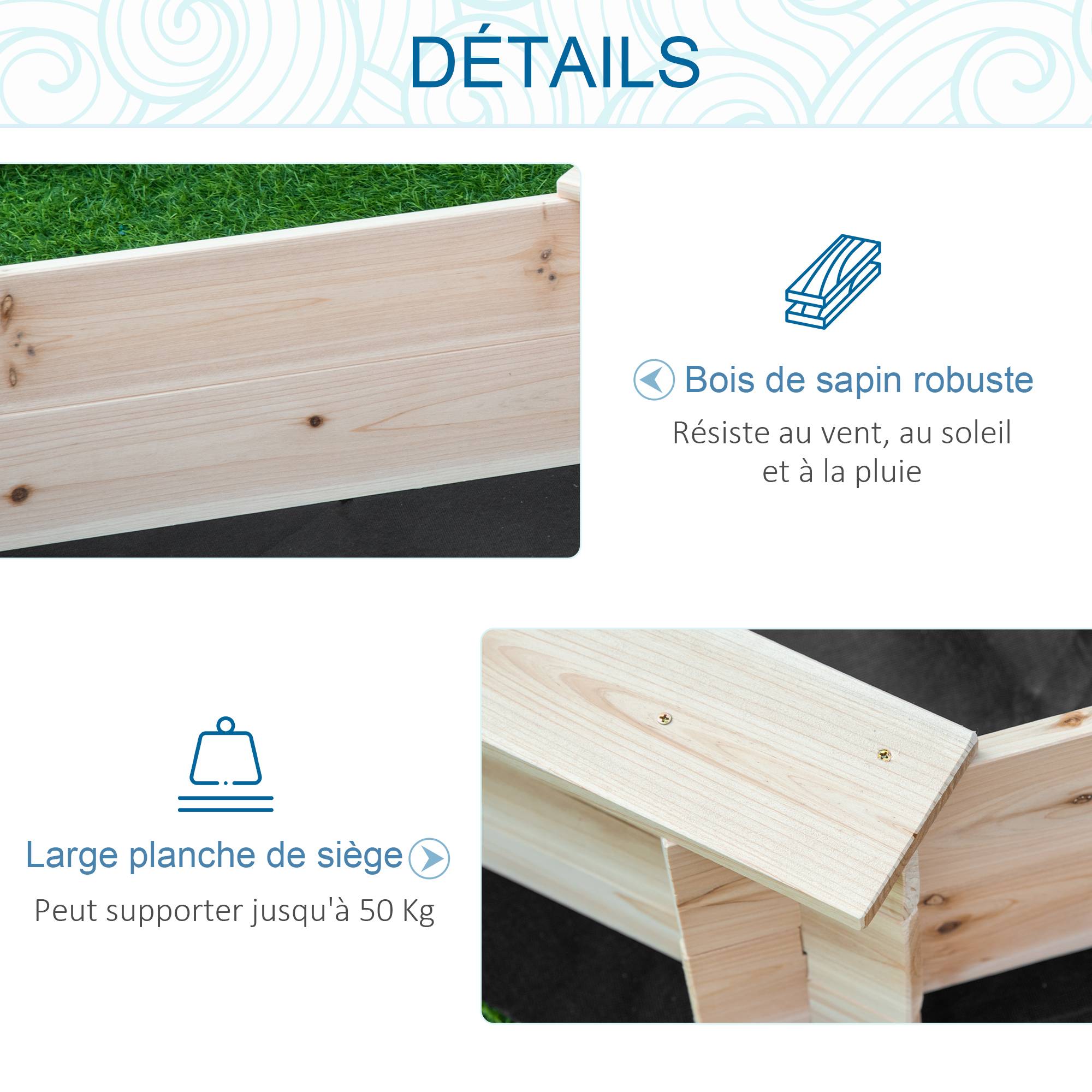 Outsunny - Bac à sable bois octogonal dim. 139,5L x 139,5l x 21,5H cm - 4 bancs - bâche de couverture, non tissé de sol inclus - bois sapin - Outsunny - Image 6