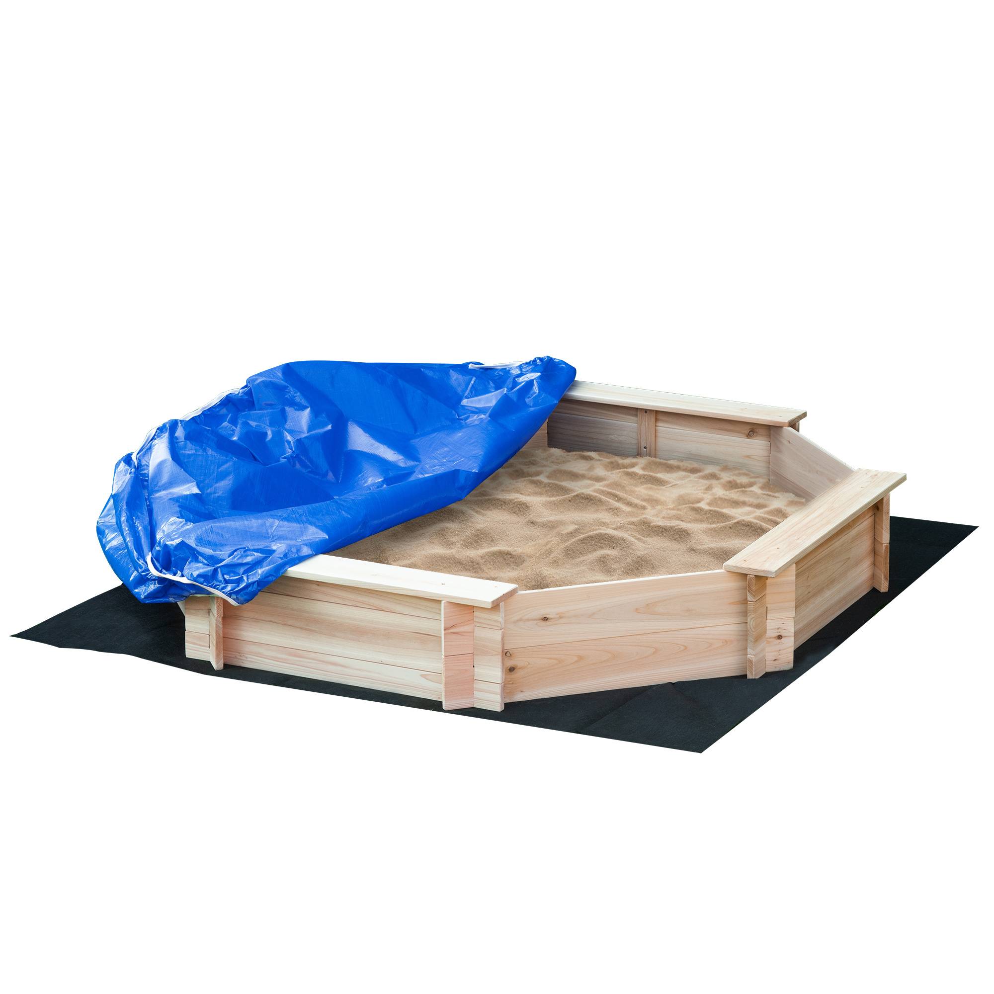 Outsunny - Bac à sable bois octogonal dim. 139,5L x 139,5l x 21,5H cm - 4 bancs - bâche de couverture, non tissé de sol inclus - bois sapin - Outsunny - Image 1