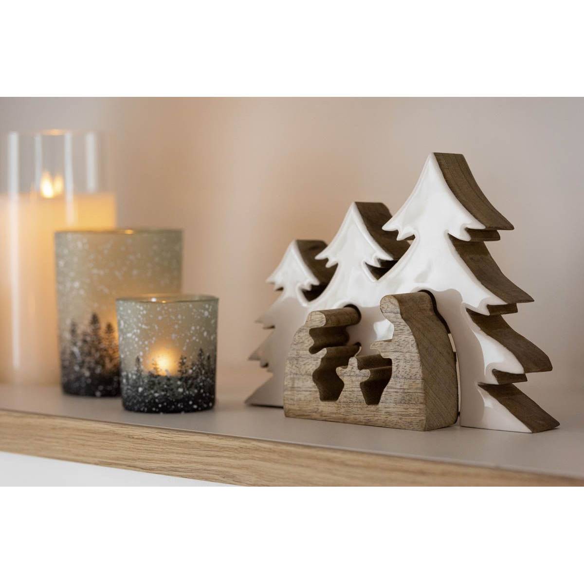 Crèche de Noël & Sapins "Puzzle" 25cm Blanc & Naturel - Image 4