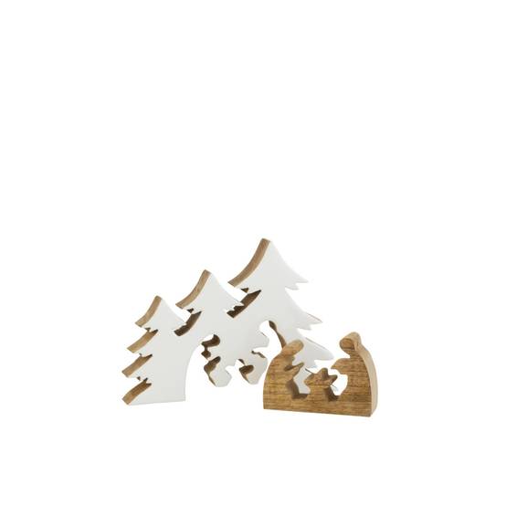 Crèche de Noël & Sapins "Puzzle" 25cm Blanc & Naturel - Image 2