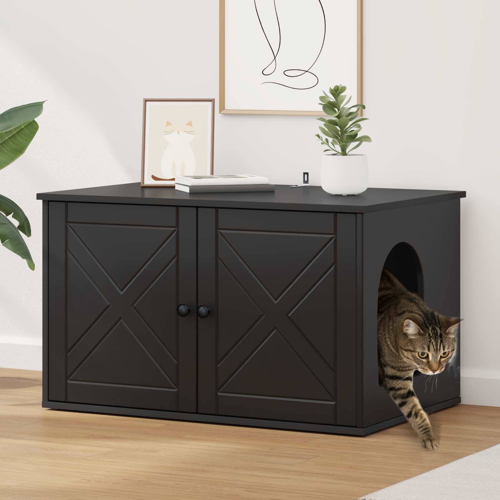 Maison pour chat bois d'ingénierie noir 85 x 55 x 50.5 cm - PANGIVO - Image 1