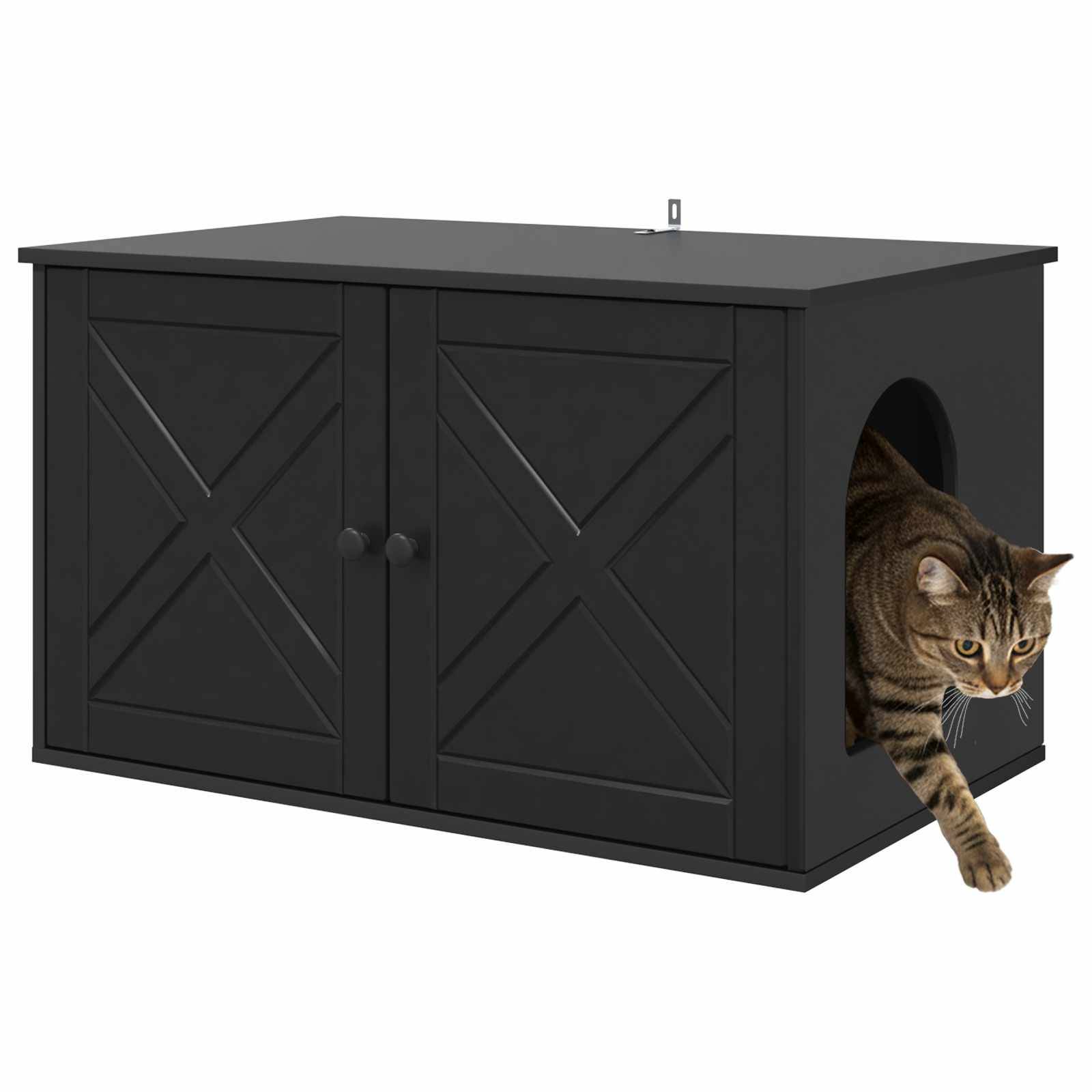 Maison pour chat bois d'ingénierie noir 85 x 55 x 50.5 cm - PANGIVO - Image 3