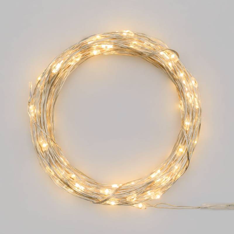 Lotti - Guirlande à piles 4m 40 Micro LED blanc chaud 8 modes mémoire timer IP44 fil métal argenté Lotti - Image 4