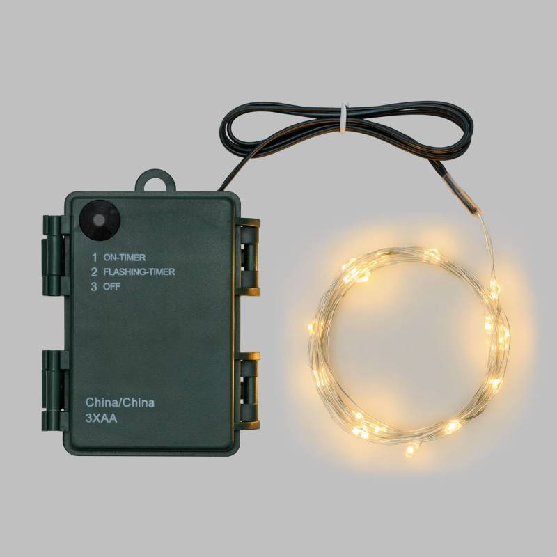 Lotti - Guirlande à piles 4m 40 Micro LED blanc chaud 8 modes mémoire timer IP44 fil métal argenté Lotti - Image 1