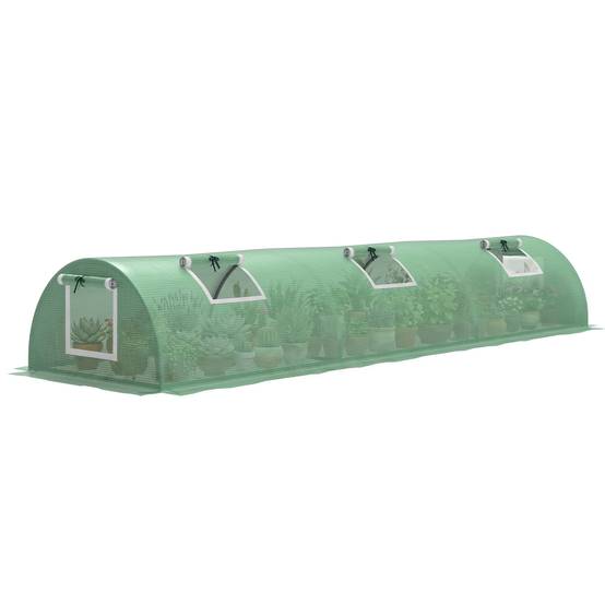 Serre de jardin tunnel basse acier petits espaces culture potager 5 fenêtres 300x80x45cm vert - ComfortXL Outdoor Living - Image 1