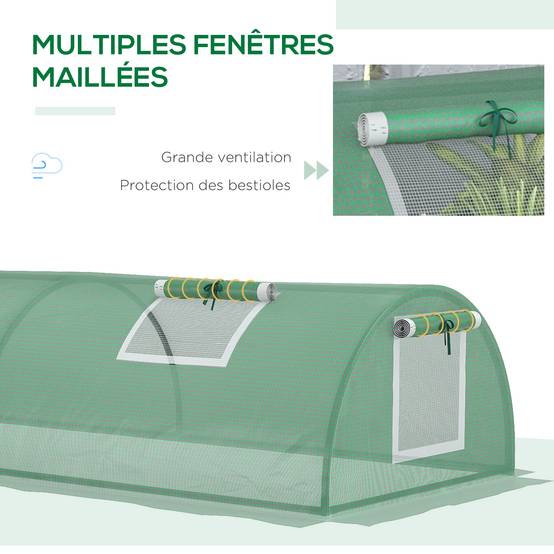 Serre de jardin tunnel basse acier petits espaces culture potager 5 fenêtres 300x80x45cm vert - ComfortXL Outdoor Living - Image 7