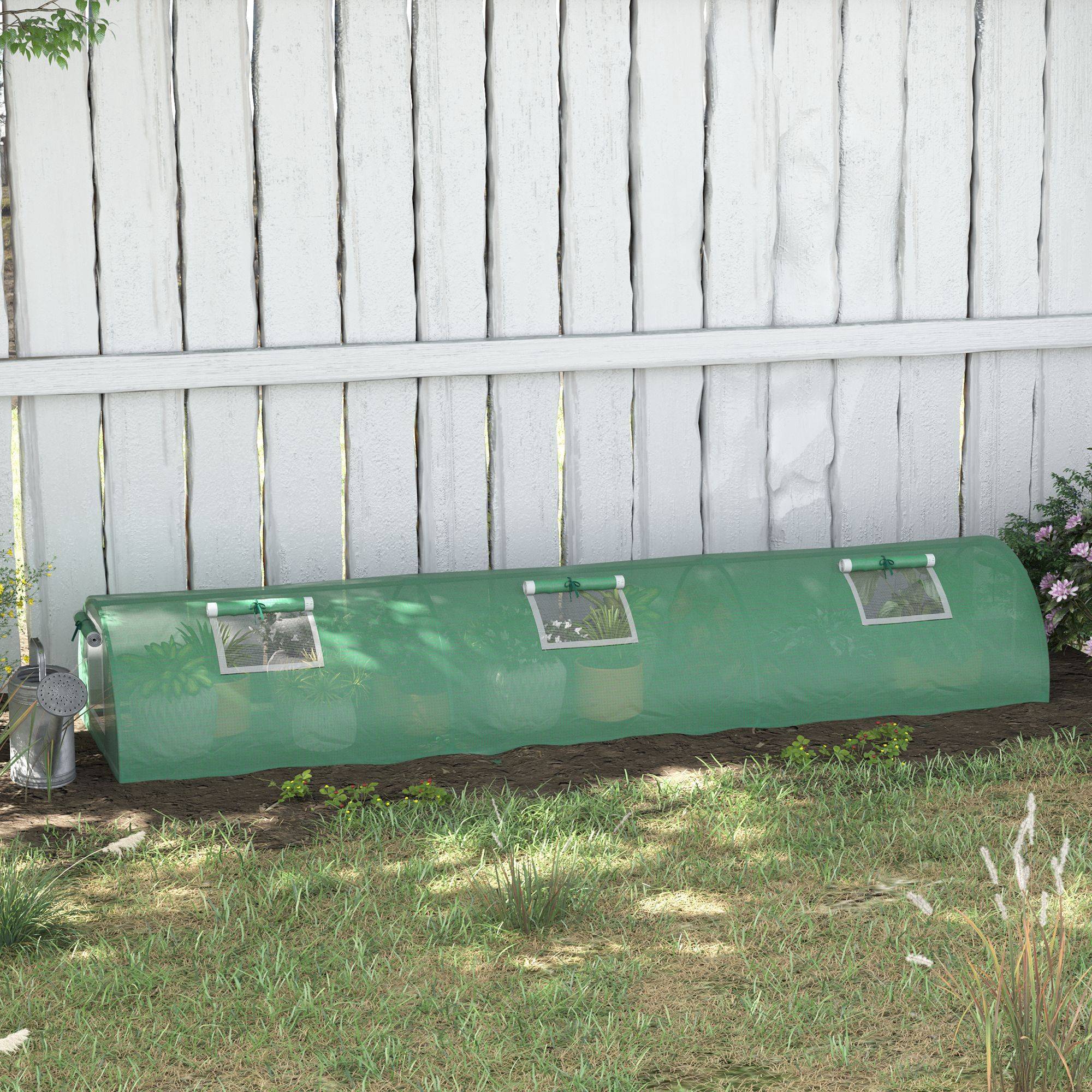 Serre de jardin tunnel basse acier petits espaces culture potager 5 fenêtres 300x80x45cm vert - ComfortXL Outdoor Living - Image 4