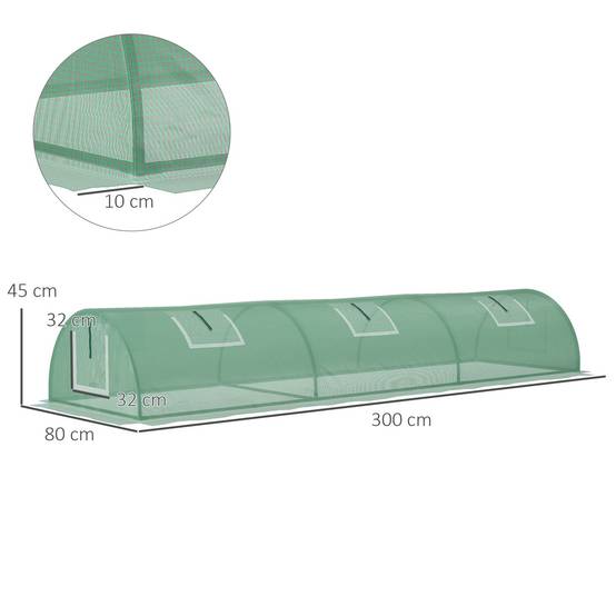 Serre de jardin tunnel basse acier petits espaces culture potager 5 fenêtres 300x80x45cm vert - ComfortXL Outdoor Living - Image 5