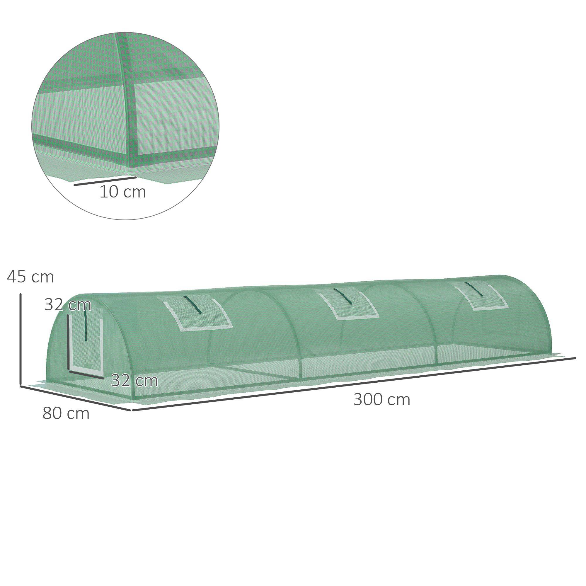 Serre de jardin tunnel basse acier petits espaces culture potager 5 fenêtres 300x80x45cm vert - ComfortXL Outdoor Living - Image 5