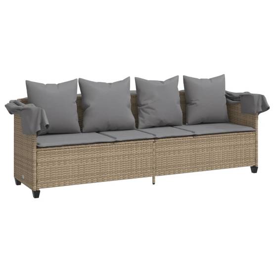 Chaise Longue Ombrage Réglable Résine Tressée Beige Terrasse – ComfortXL Outdoor Living - Image 4