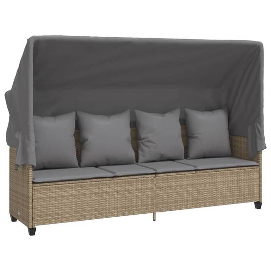 Chaise Longue Ombrage Réglable Résine Tressée Beige Terrasse – ComfortXL Outdoor Living - Image 2