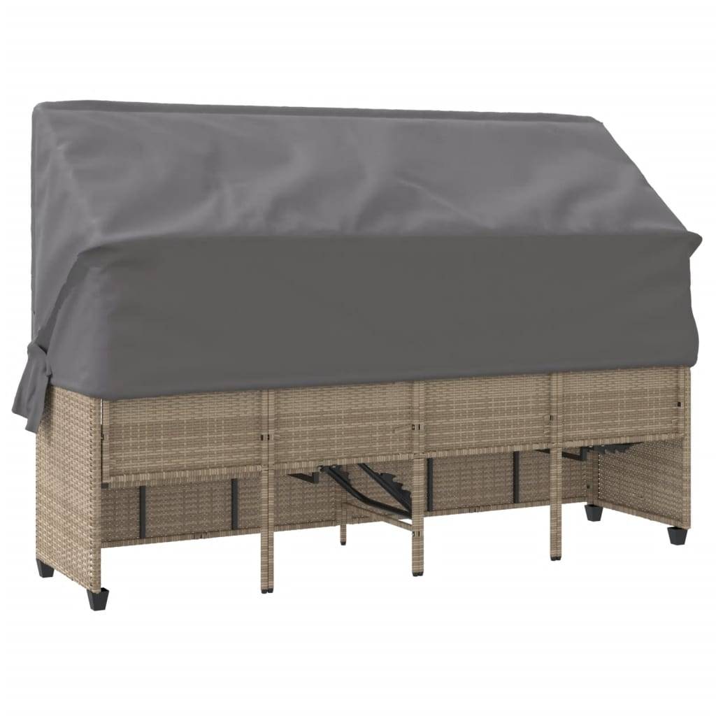 Chaise Longue Ombrage Réglable Résine Tressée Beige Terrasse – ComfortXL Outdoor Living - Image 8