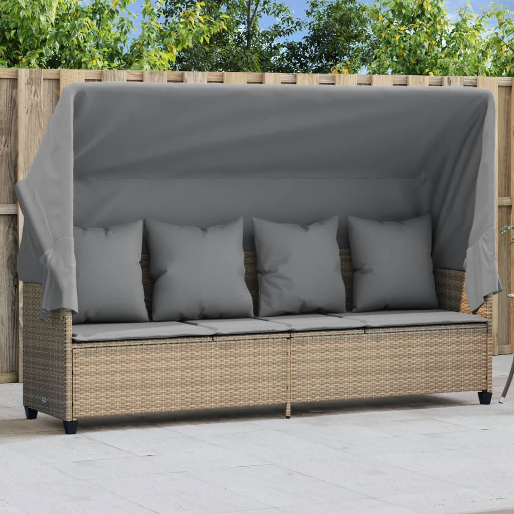 Chaise Longue Ombrage Réglable Résine Tressée Beige Terrasse – ComfortXL Outdoor Living - Image 1