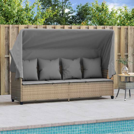 Chaise Longue Ombrage Réglable Résine Tressée Beige Terrasse – ComfortXL Outdoor Living - Image 3