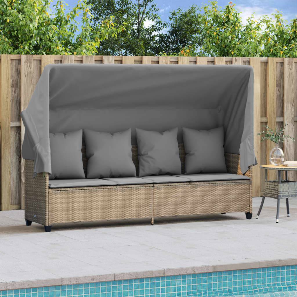 Chaise Longue Ombrage Réglable Résine Tressée Beige Terrasse – ComfortXL Outdoor Living - Image 3