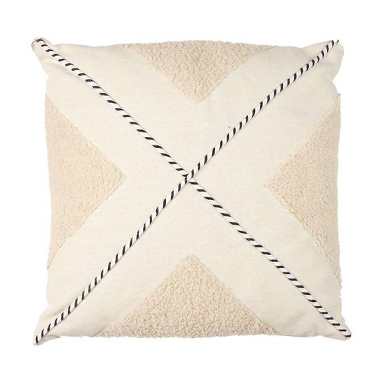 Coussin 40x40cm avec Tissu Bouclette Beige et Motif Géométrique Noir et Blanc - STACY - Image 1