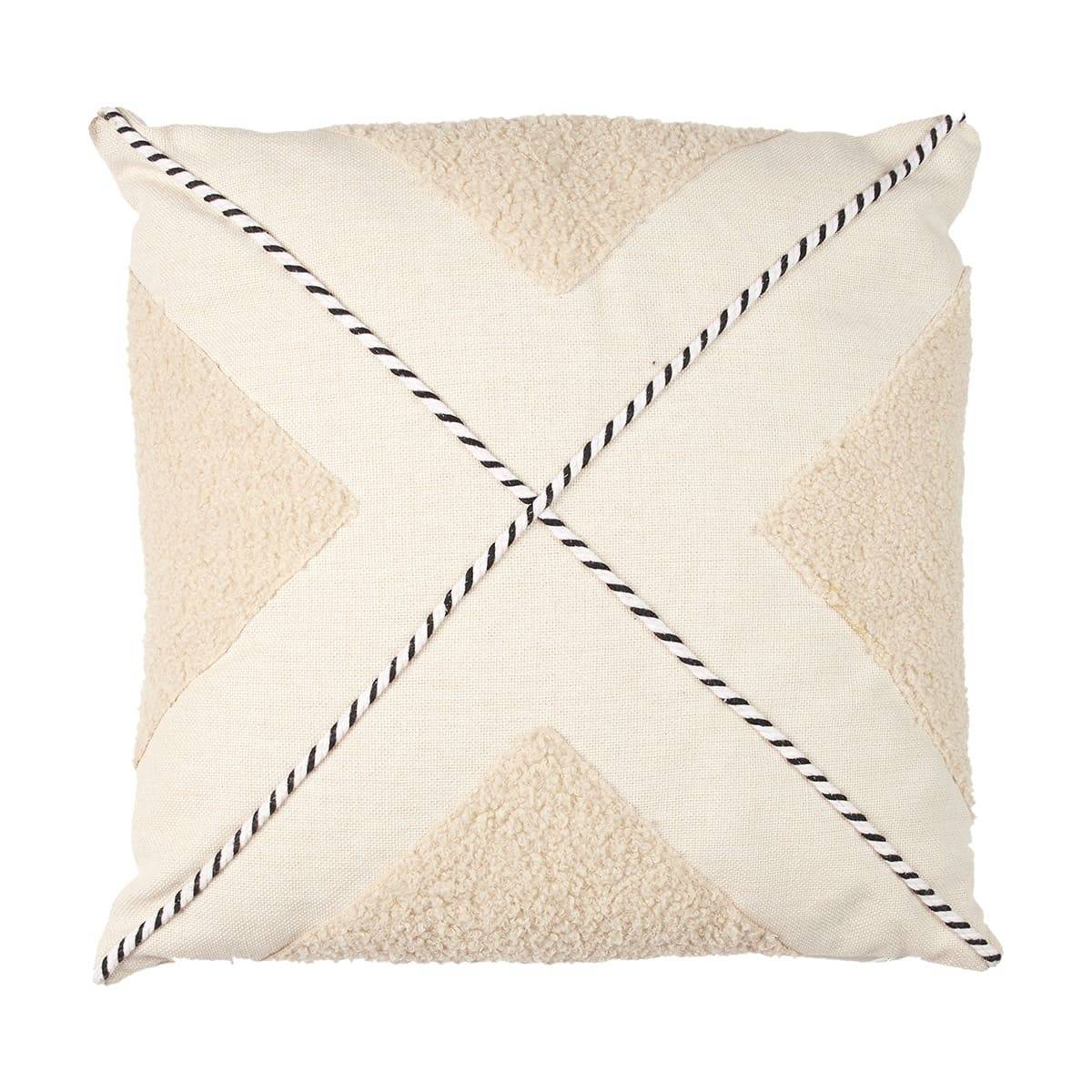 Coussin 40x40cm avec Tissu Bouclette Beige et Motif Géométrique Noir et Blanc - STACY - Image 1