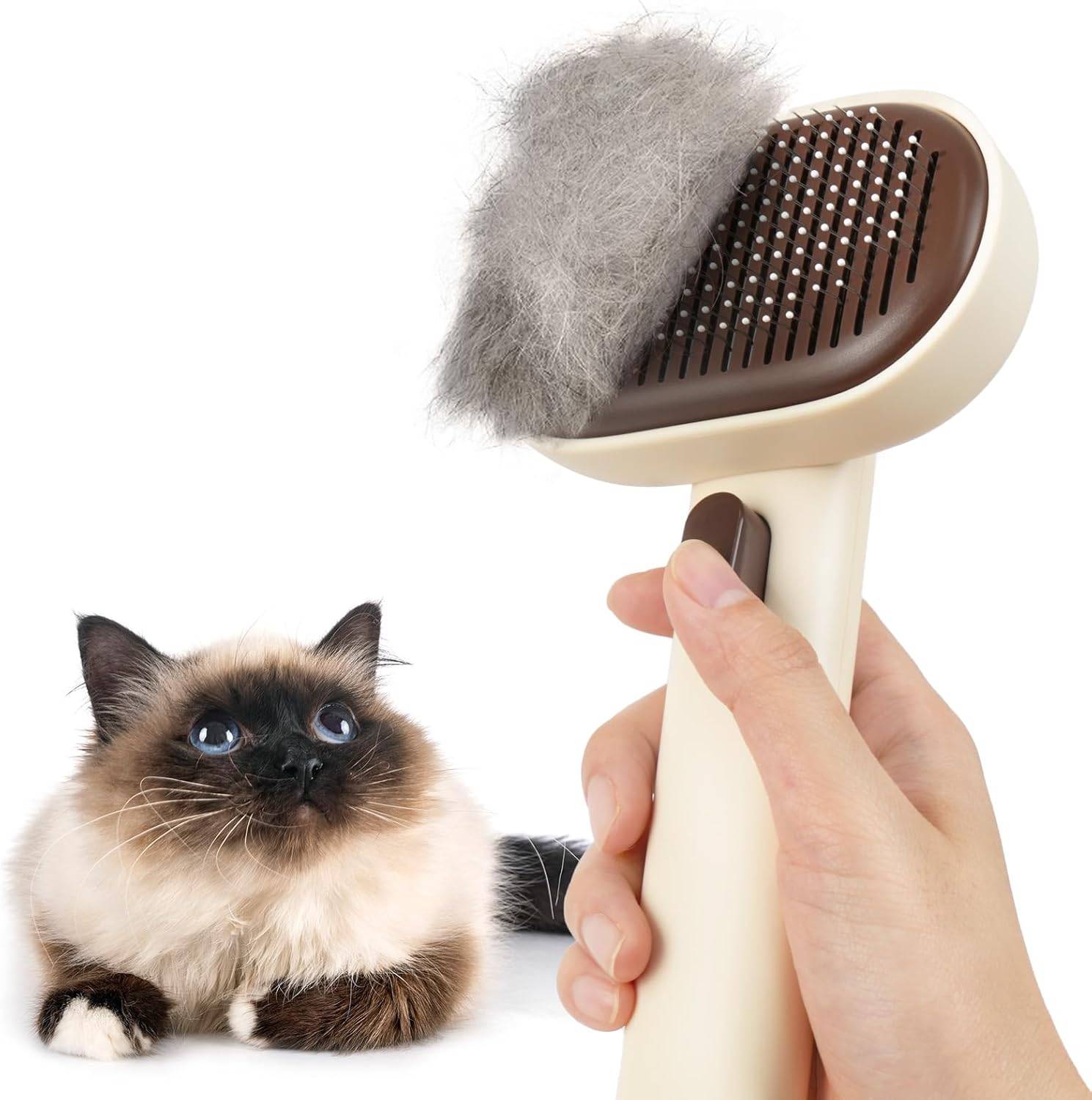 Brosse Chat Autonettoyante pour Chat marron