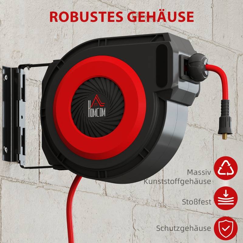 Enrouleur tuyau air comprimé plastique garage atelier rétraction automatique 16,5m rouge noir - ComfortXL Outdoor Living - Image 5
