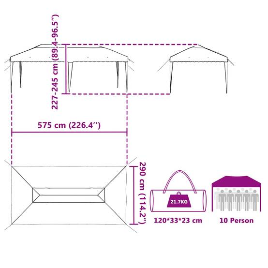 Tente de fête polyester Oxford extérieur pop-up hauteur réglable 575x290cm Orange - ComfortXL Outdoor Living - Image 9