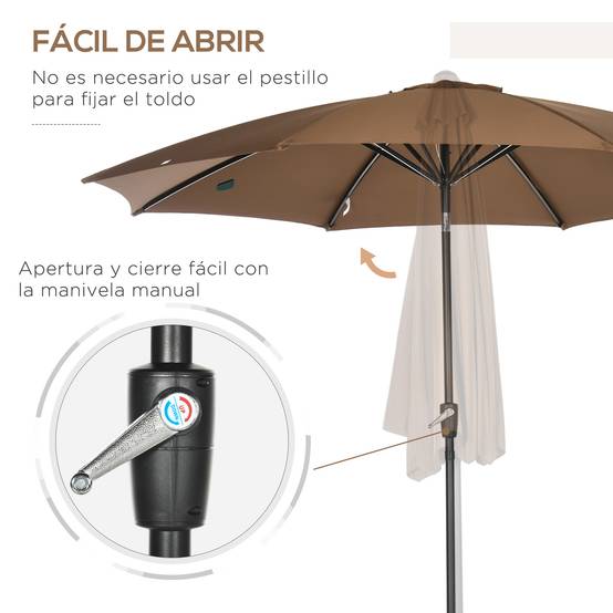 Parasol de jardin à manivelle et toit inclinable pour terrasse ou patio extérieur Ø300x252 cm Marron - Image 7