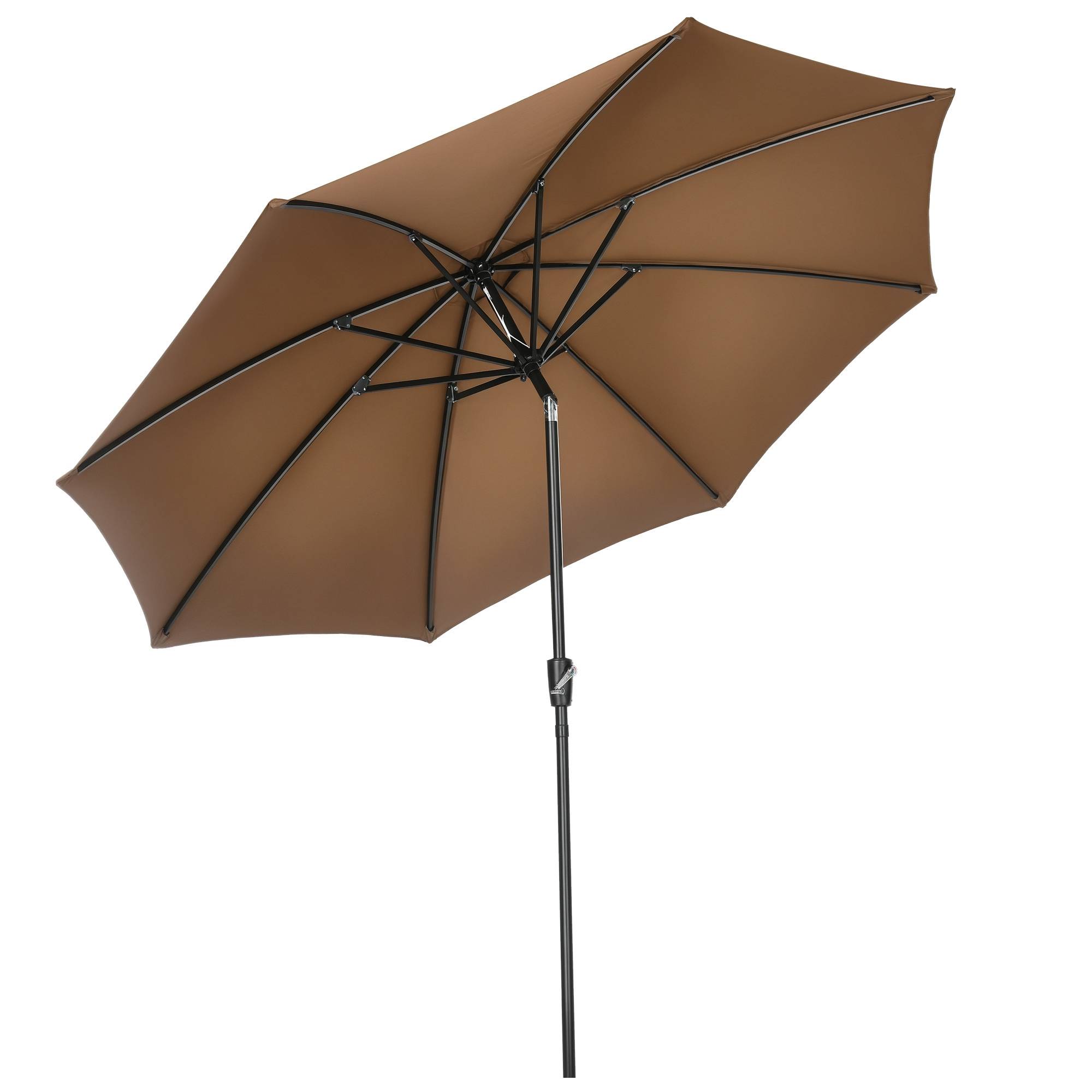 Parasol de jardin à manivelle et toit inclinable pour terrasse ou patio extérieur Ø300x252 cm Marron - Image 1