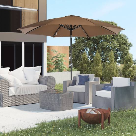 Parasol de jardin à manivelle et toit inclinable pour terrasse ou patio extérieur Ø300x252 cm Marron - Image 3