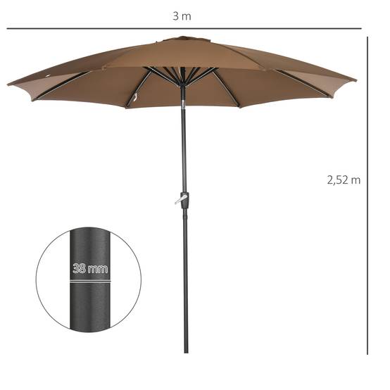 Parasol de jardin à manivelle et toit inclinable pour terrasse ou patio extérieur Ø300x252 cm Marron - Image 5