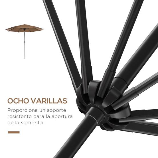 Parasol de jardin à manivelle et toit inclinable pour terrasse ou patio extérieur Ø300x252 cm Marron - Image 9