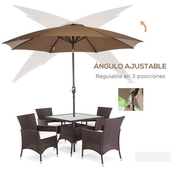 Parasol de jardin à manivelle et toit inclinable pour terrasse ou patio extérieur Ø300x252 cm Marron - Image 6