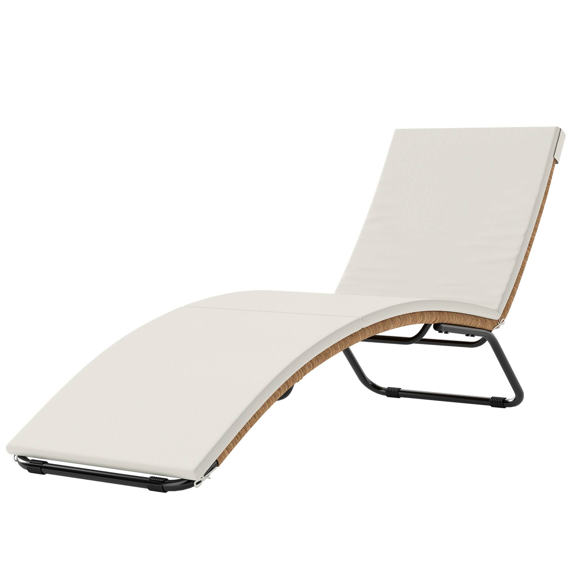 Bain de soleil en résine tressée transat de jardin design en S courbe naturelle structure robuste acier coussin crème - Image 2