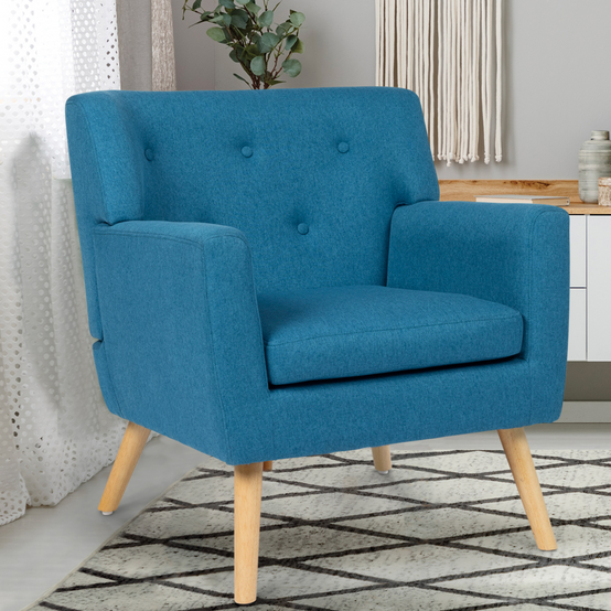 Fauteuil scandinave LIV en tissu bleu canard - Image 1