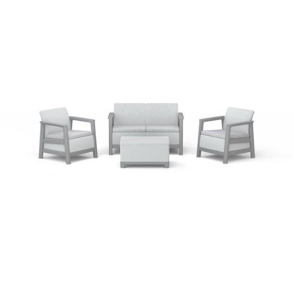 Keter - Salon bas de jardin - Résine - 4 places- Keter - Scandi Linea - Table coffre - Imitation canage gris clair et structure gris pe - Image 1