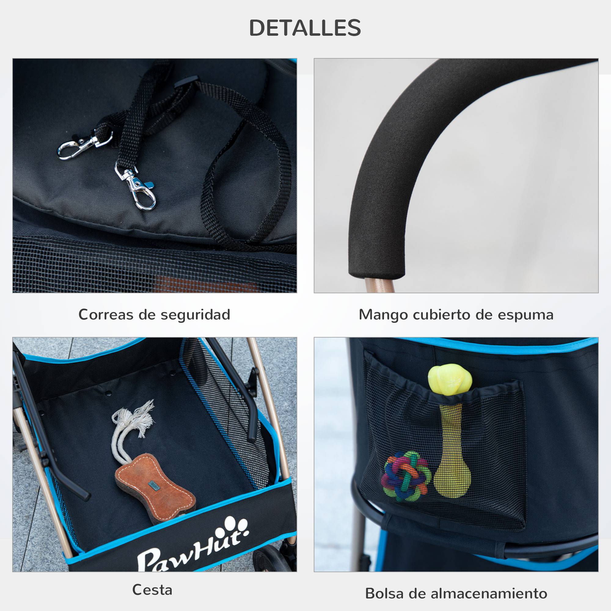 Poussette 3 en 1 pour petits chiens avec wagon détachable, panier de rangement, sangles de sécurité et coussin - Bleu - Image 10
